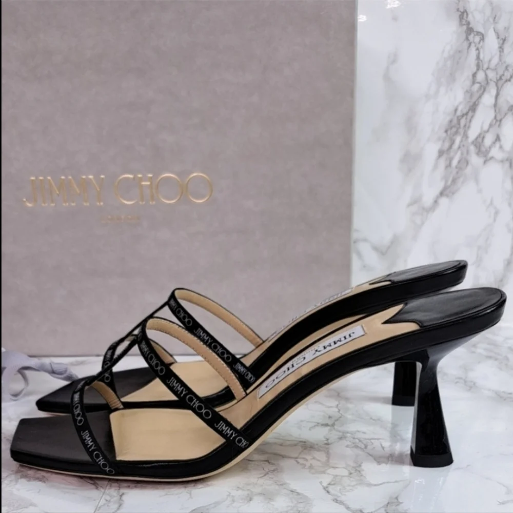 Jimmy Choo Ria 65mm Black Nappa Leather Mules Size 38 IT/EU